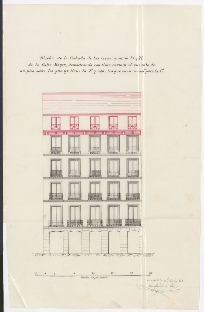 Miniatura de D. Manuel Eguiluz, dueño de las casas sitas en la calle Mayor, nºs 19 y 21 modernos, para levantar un piso más, sobre la del 21 atando con la 1ª que está reedificando.