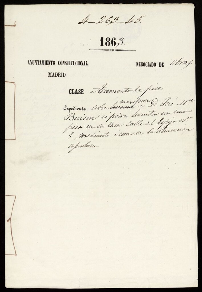 Miniatura de D. José Mª Buisén, si podrá levantar un nuevo piso en su casa calle del Espejo nº 5, mediante a estar en la alineación aprobada.