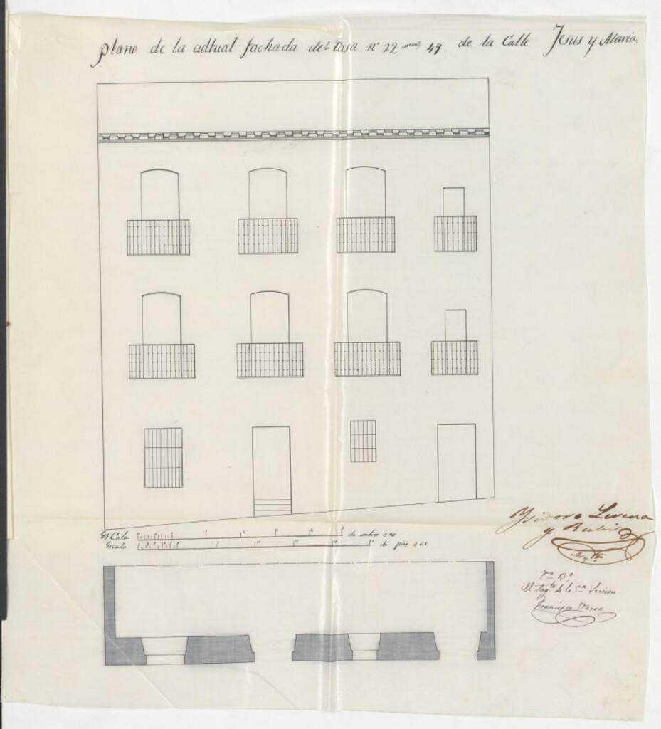 Miniatura de Dª Carmen Ordoño. dueña de la casa calle de Jesús y María, nº 22 moderno, manzana 49, para levantar un piso más, y regulariza los huecos de la fachada.