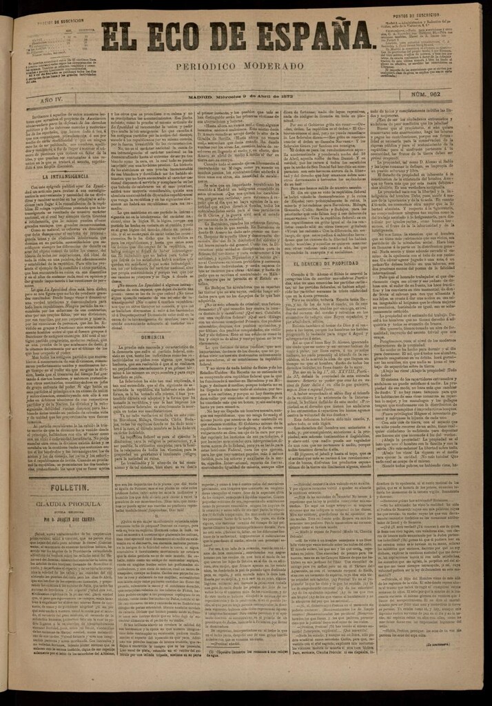 Miniatura de El Eco de España del 9 de abril de 1873
