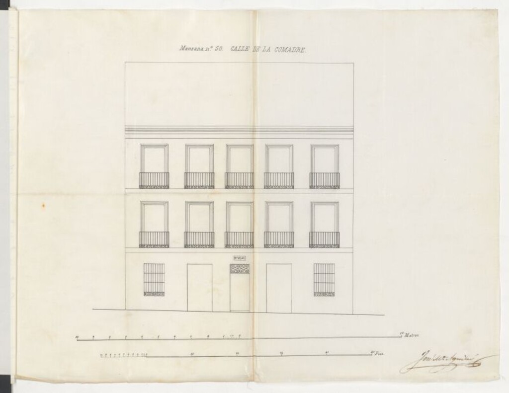 Miniatura de D. Gregorio Rodríguez, para construir de nueva planta la casa de su propiedad, sita en la calle de la Comadre nºs 47 y 49 modernos, y para aumentar un piso más en la misma.