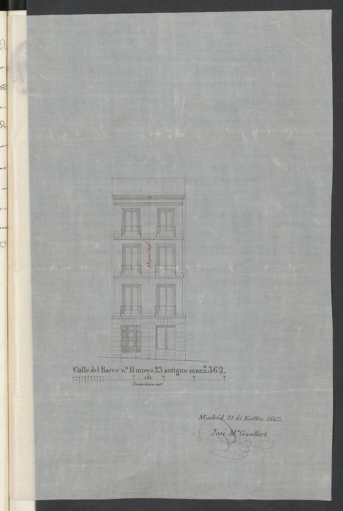 Miniatura de D. José Mª Guallart, en solicitud de licencia para construir de nueva planta la casa calle del Barco, 11 nuevo, manzana 362.