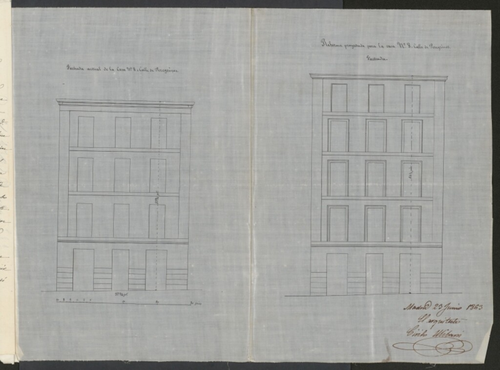 Miniatura de Dª María Catalina de Barbería, dueña de la casa nº 8 de la calle de Peregrinos, en solicitud de licencia para levantar un piso 4º.