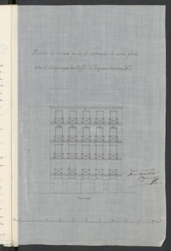 Miniatura de D. José María Muñoz, para edificar sus casas nºs. 10 y 12 de la calle de Peregrinos, y sobre indemnización de perjuicios por lo que se han causado con las nuevas alineaciones.
