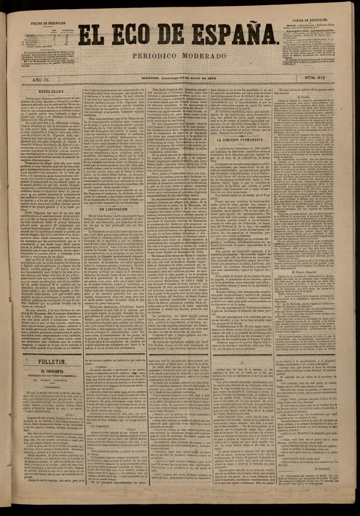 Miniatura de El Eco de España del 20 de abril de 1873