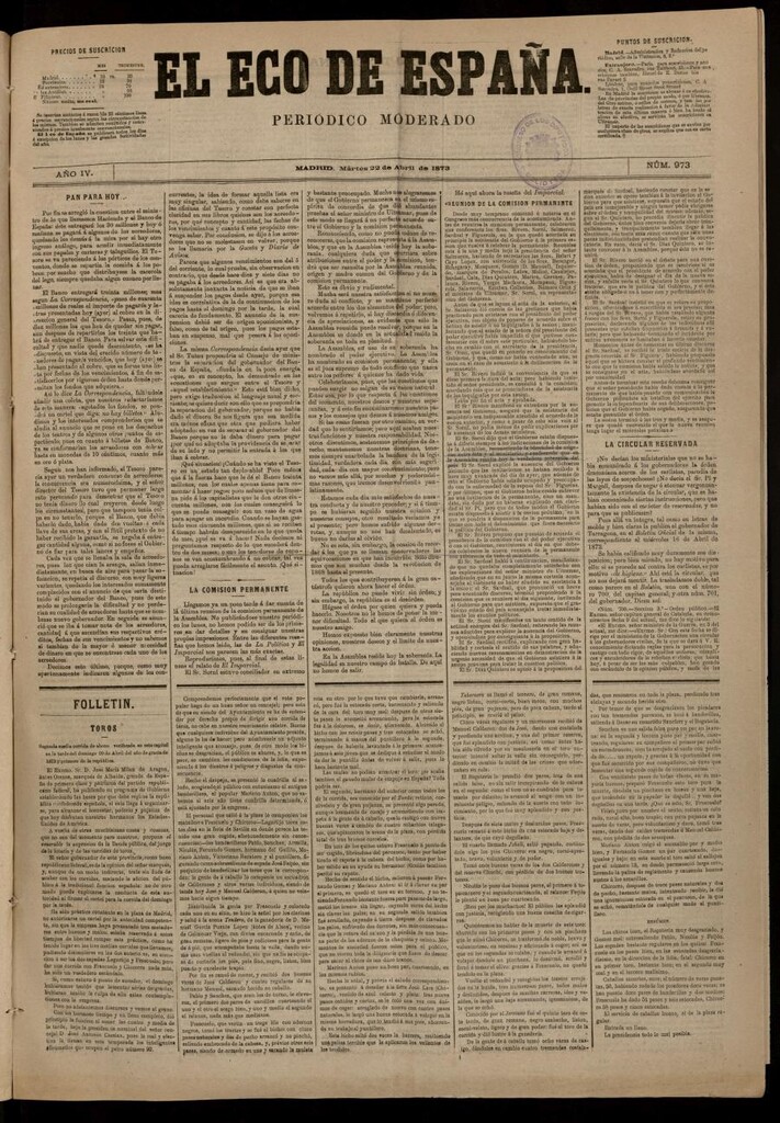 Miniatura de El Eco de España del 22 de abril de 1873