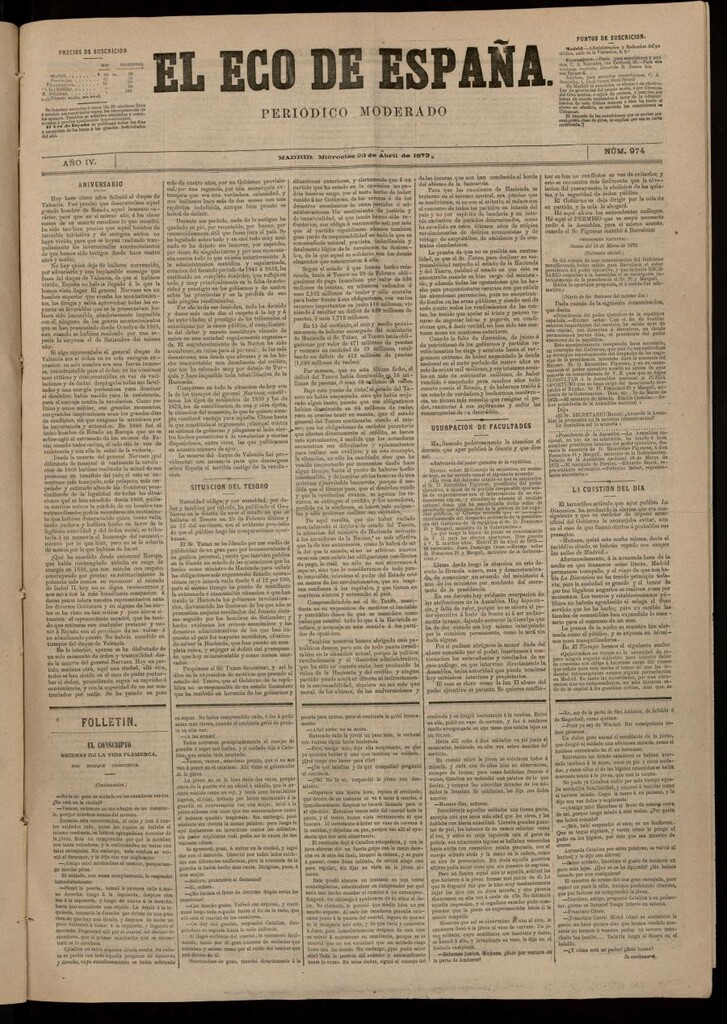 Miniatura de El Eco de España del 23 de abril de 1873