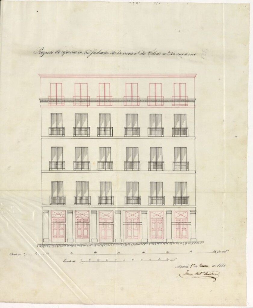 Miniatura de D. Pedro Carrascosa, a nombre de los testamentarios del difunto D. Juan Manuel del Hoyo, en solicitud de licencia para dar mayor altura al piso bajo y construir un sotabanco exterior.