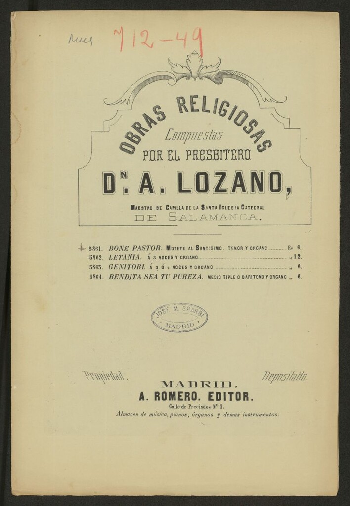 Miniatura de Bone Pastor: motete al SSmo. para voz de tenor y órgano obligado