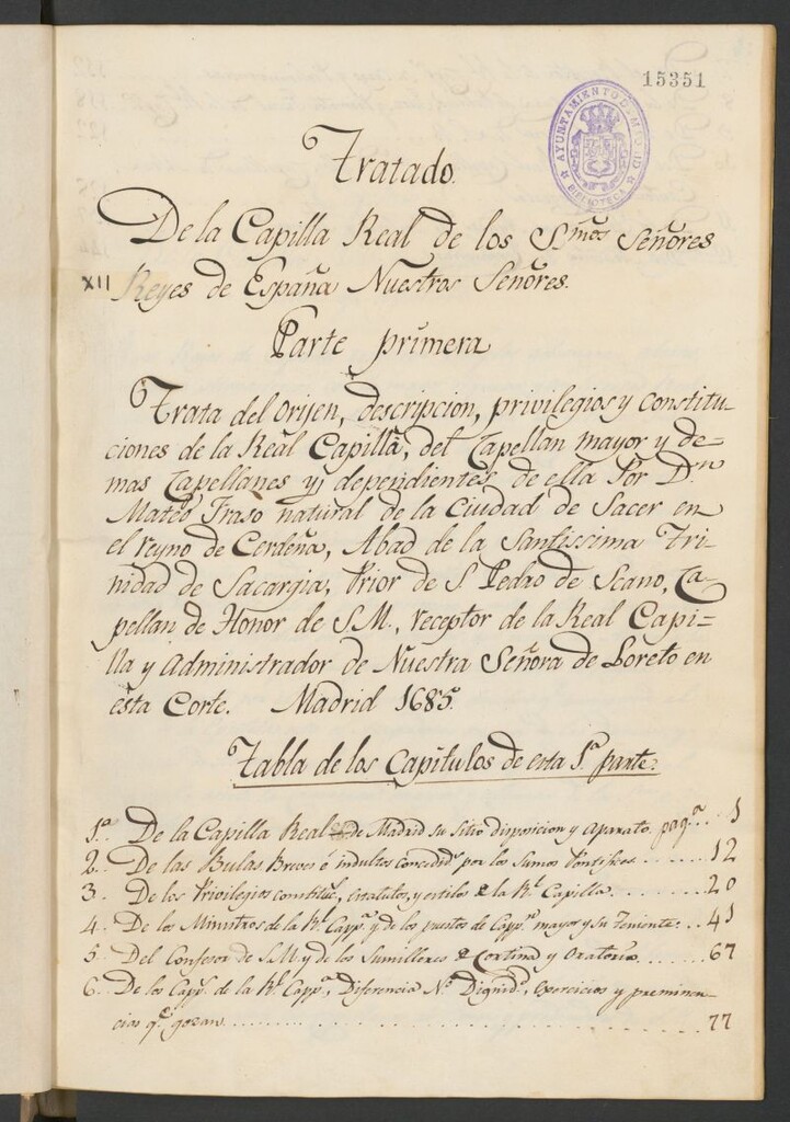 Miniatura de Papeles varios de la Real Capilla [Manuscrito]. XII