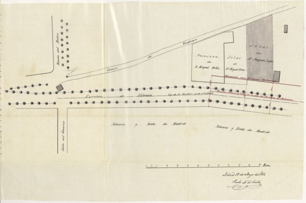 Miniatura de D. Joaquín Zayas, expediente instruido en solicitud de licencia, para edificar afueras de la Puerta de Atocha, carretera de Valencia. (1864)