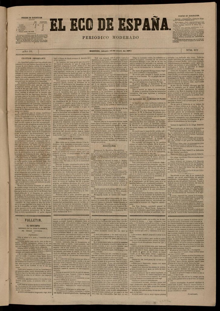 Miniatura de El Eco de España del 26 de abril de 1873