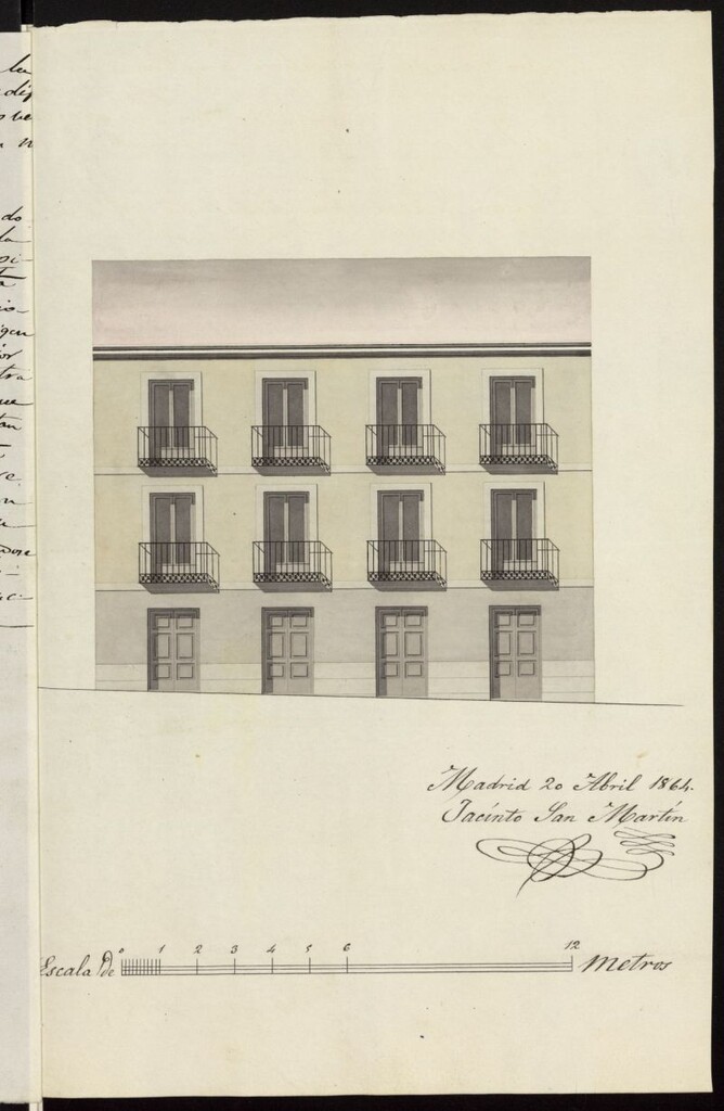 Miniatura de D. Bartolomé Eugenio Castelvó, para reconstruir la fachada de su casa calle de S. Dimas nº 4, con las alturas interiores.