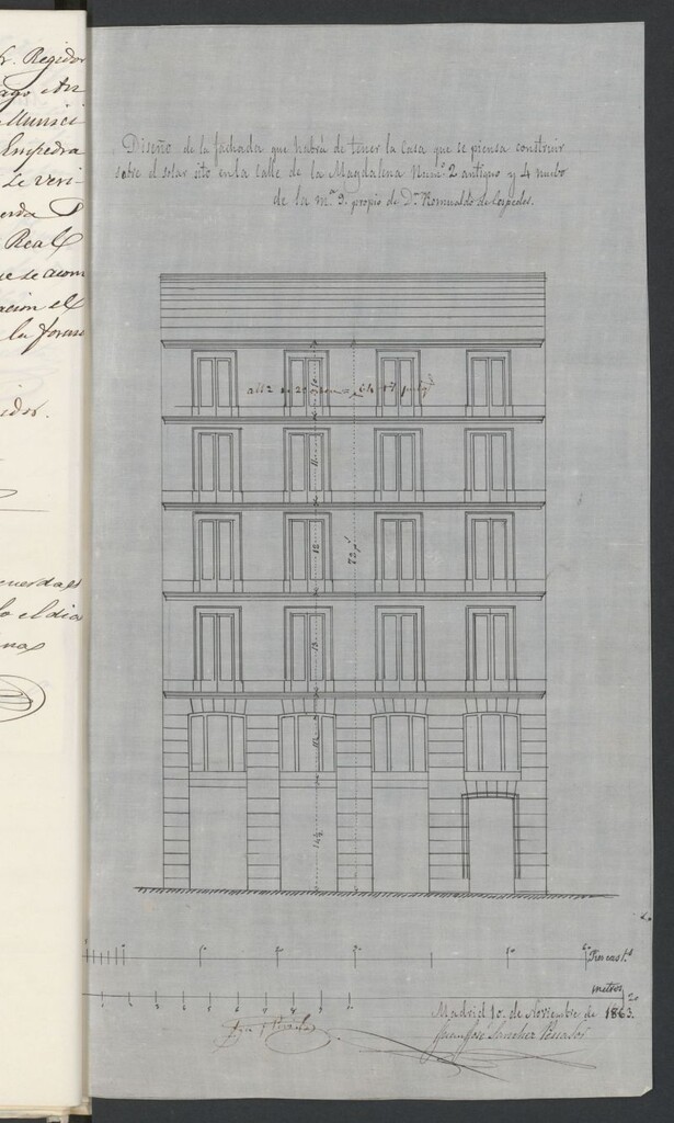 Miniatura de D. Romualdo de Céspedes, en solicitud de licencia para construir de nueva planta la casa de su propiedad sita en la calle de la Magdalena, nº 4.