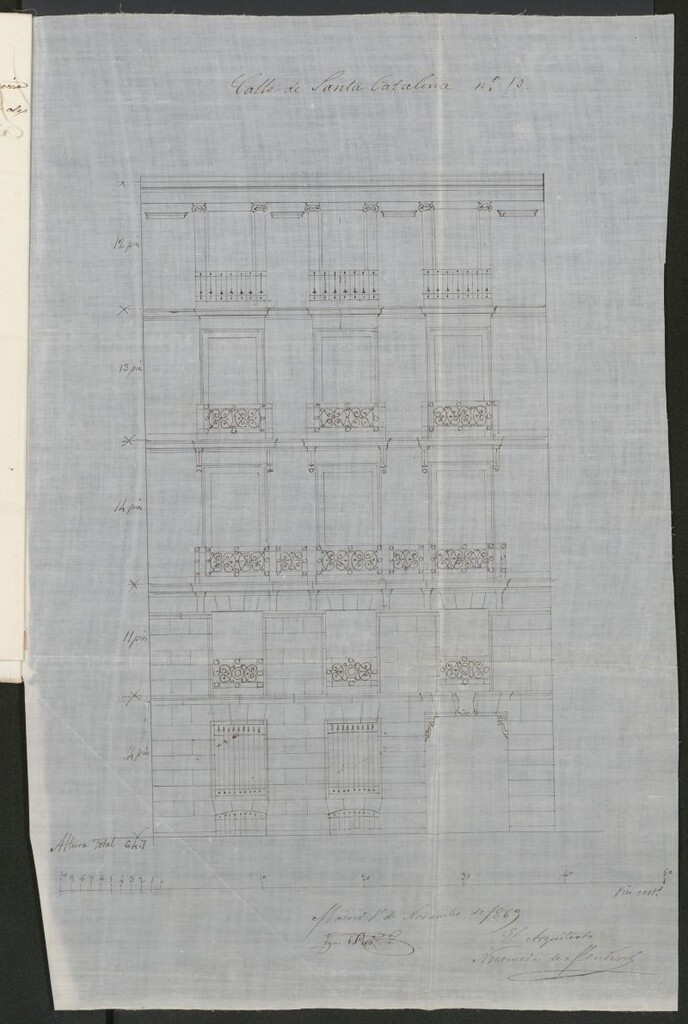 Miniatura de D. Juan José de Arechaga y Landa, en solicitud de licencia para construir de nueva planta la casa de su propiedad, sita en la calle de Sta. Catalina nº 10 moderno, manzana 220.