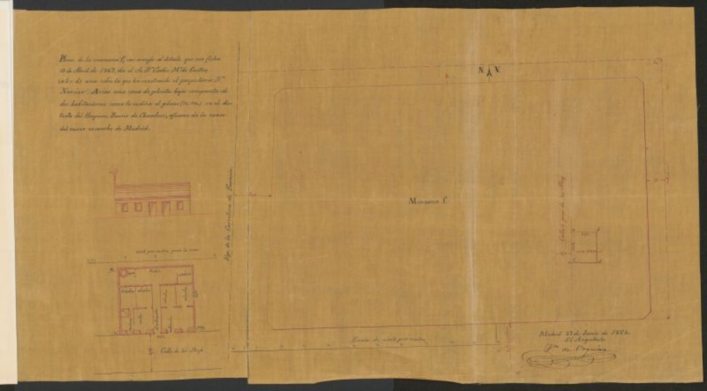 Miniatura de D. Narciso Arias, expediente instruido en solicitud de licencia para edificar una casa de planta baja en las afueras del ensanche por la Carretera de Francia.