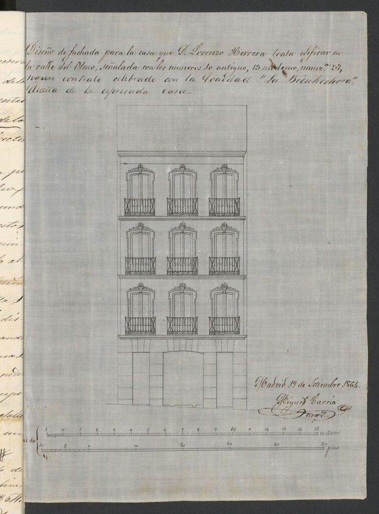 Miniatura de D. Anselmo Blacer, como director de la sociedad, La Bienhechora", en solicitud de licencia para edificar la casa calle del Olmo nº 13, manzana 37.