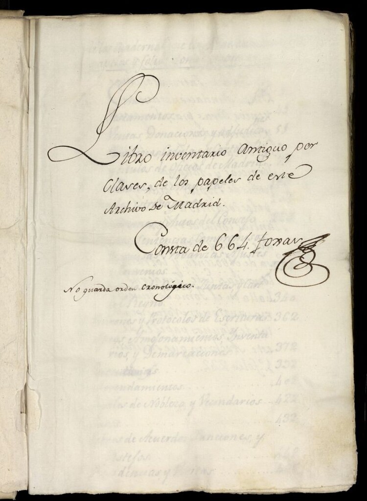 Miniatura de Libro inventario antiguo por clases, de los papeles de este Archivo de Madrid