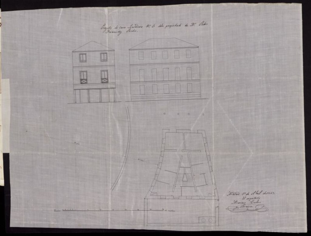 Miniatura de D. Pedro Fernández Prieto, dueño de la casa Lavadero nº 5, inmediato a la fuente de los Once Caños, en la rivera de Manzanares, para proceder a su construcción de nueva planta, con piso 2º.