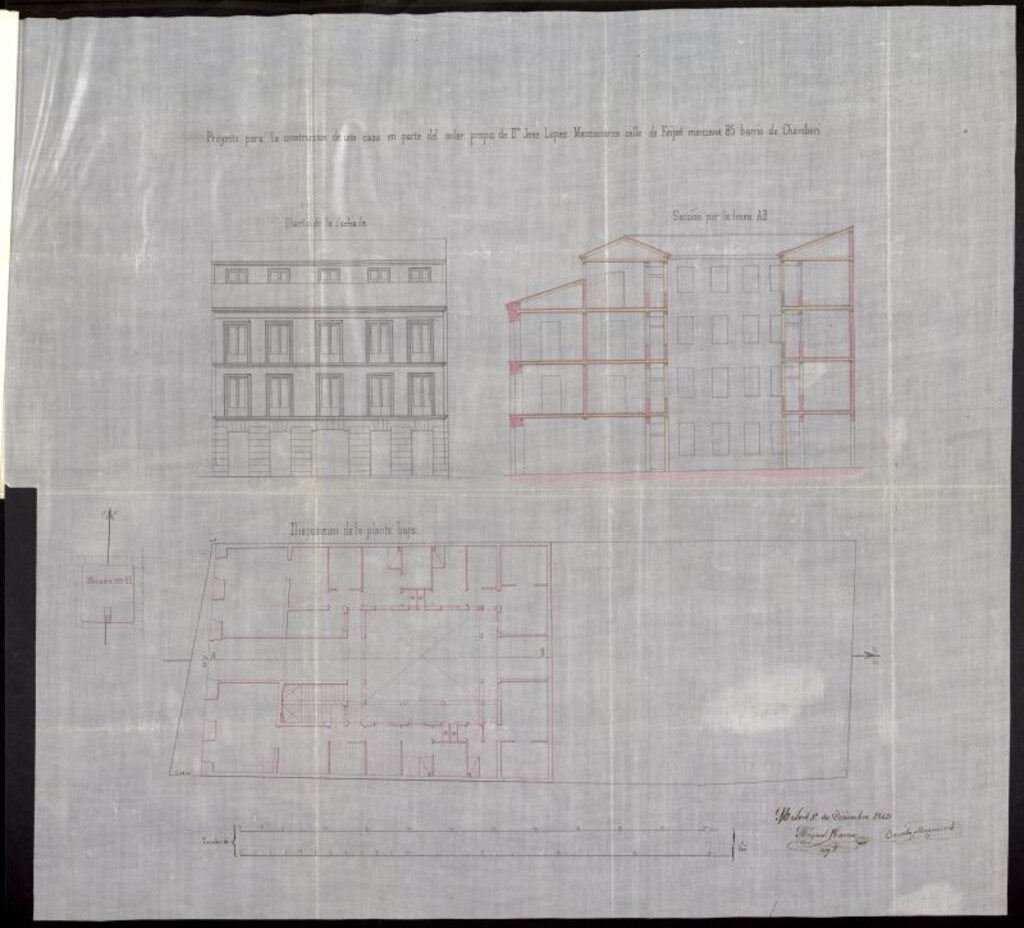 Miniatura de D. José López Manzanares, para edificar en la manzana 85, con fachada a la calle de Teijó, consta la licencia para aumento de piso en la misma casa.