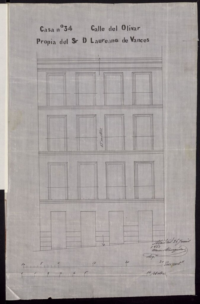 Miniatura de D. Laureano Vances, para construir de nueva planta la casa de su propiedad sita en la calle del Olivar, nº 11 antiguo y 34 moderno, manzana 43.