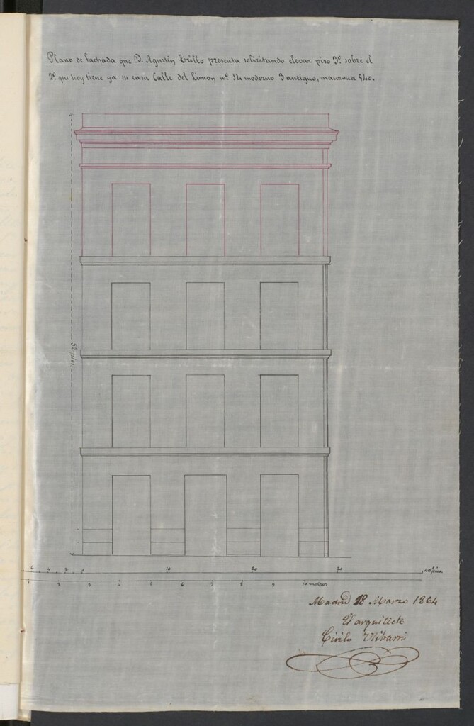 Miniatura de D. Agustín Trillo, dueño de la casa calle del Limón, nº 14 moderno, 3 antiguo, de la manzana 540, para levantar un piso 3º sobre los que actualmente existen.
