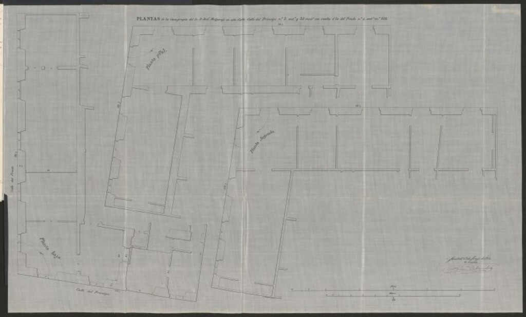 Miniatura de D. José María Melgarejo y Enseña, para levantar un 3er piso y variar los huecos de la fachada en su casa calle del Príncipe nº 35 con vuelta a la del Prado, manzana 224.