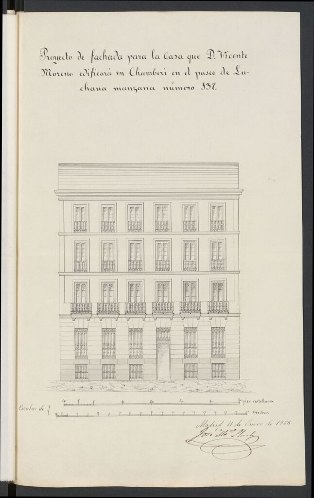 Miniatura de D. Vicente Moreno, expediente instruido en solicitud de licencia para edificar en la manzana 137, con fachada al Paseo de Luchana.
