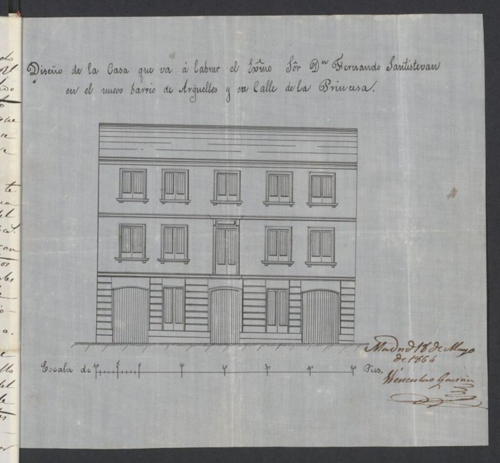Miniatura de D. Rafael Santisteban, a nombre de su padre D. Fernando para construir en su solar, sito en la manzana 3ª del Barrio de Argüelles.