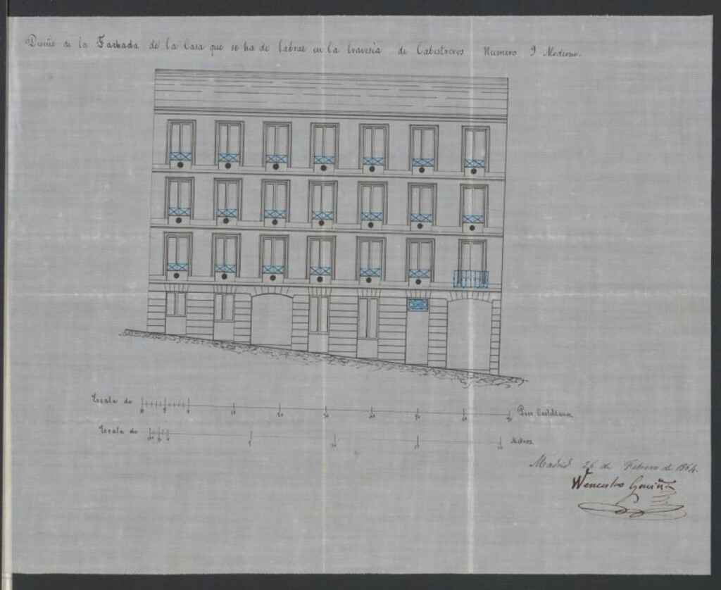 Miniatura de D. Wenceslao Gaviña, para construir de nueva planta la casa de su propiedad, sita en la Travesía de Cabestreros, nº 9 moderno.