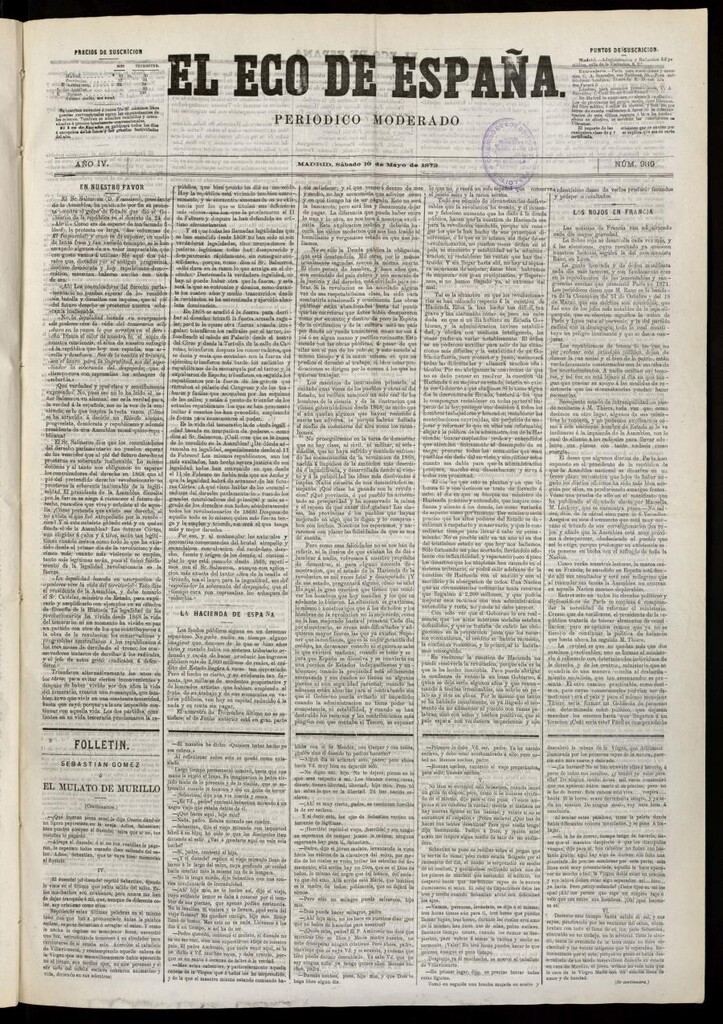 Miniatura de El Eco de España del 10 de mayo de 1873