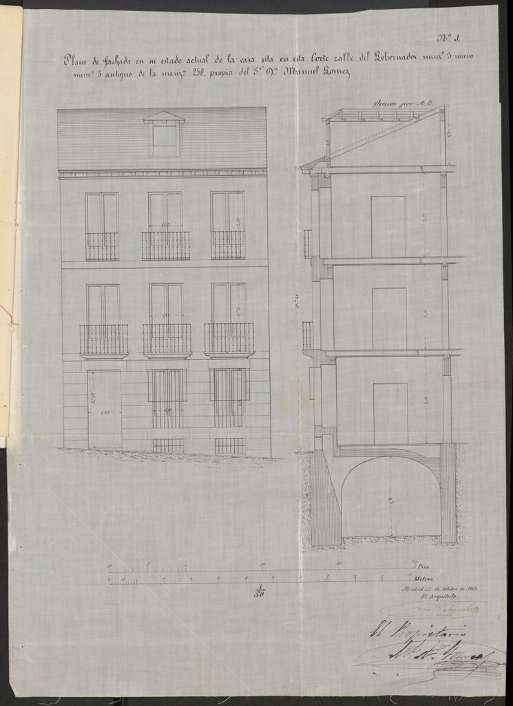 Miniatura de D. Manuel Antonio Gómez, en solicitud de licencia para aumentar un 3er piso y hacer otras varias obras en su casa calle del Gobernador, nº 5.