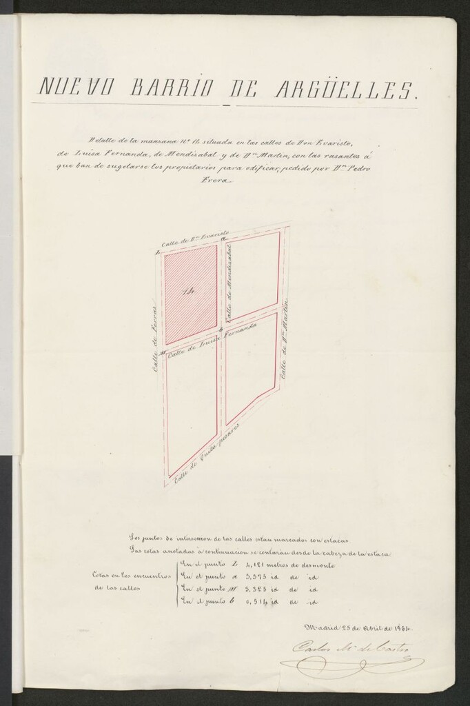 Miniatura de D. Pedro de  Frera, en solicitud de licencia para edificar en el solar nº 6 de la manzana 14 del Barrio de Argüelles.