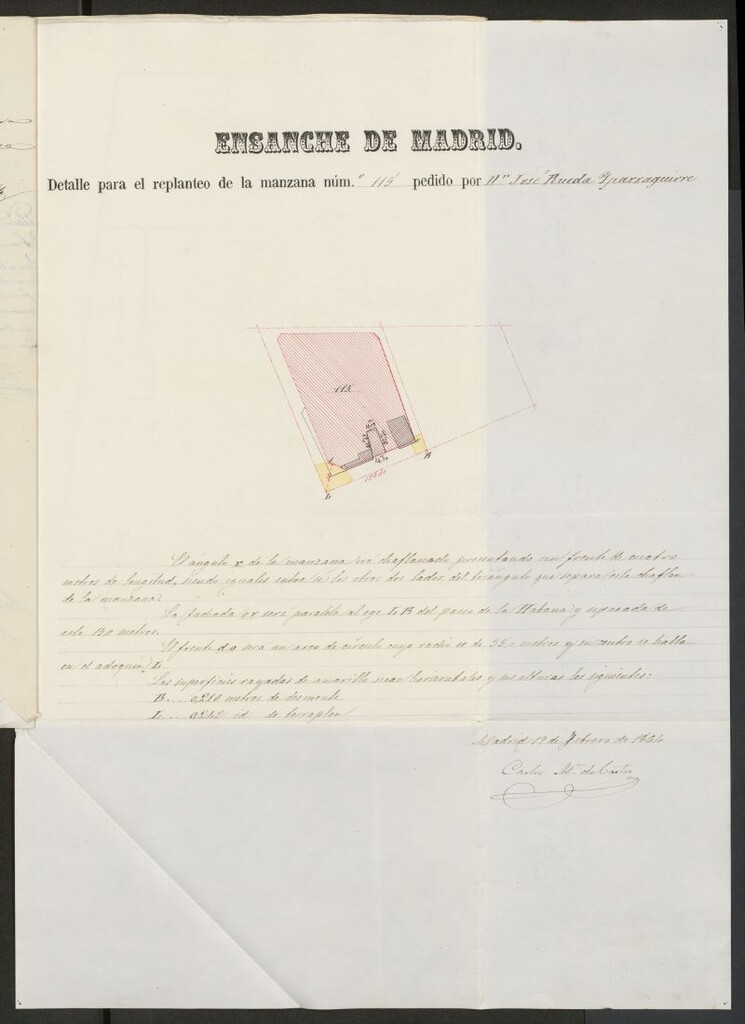 Miniatura de D. José Rueda Yparraguirre, expediente instruido en solicitud de licencia para edificar en la manzana 115.