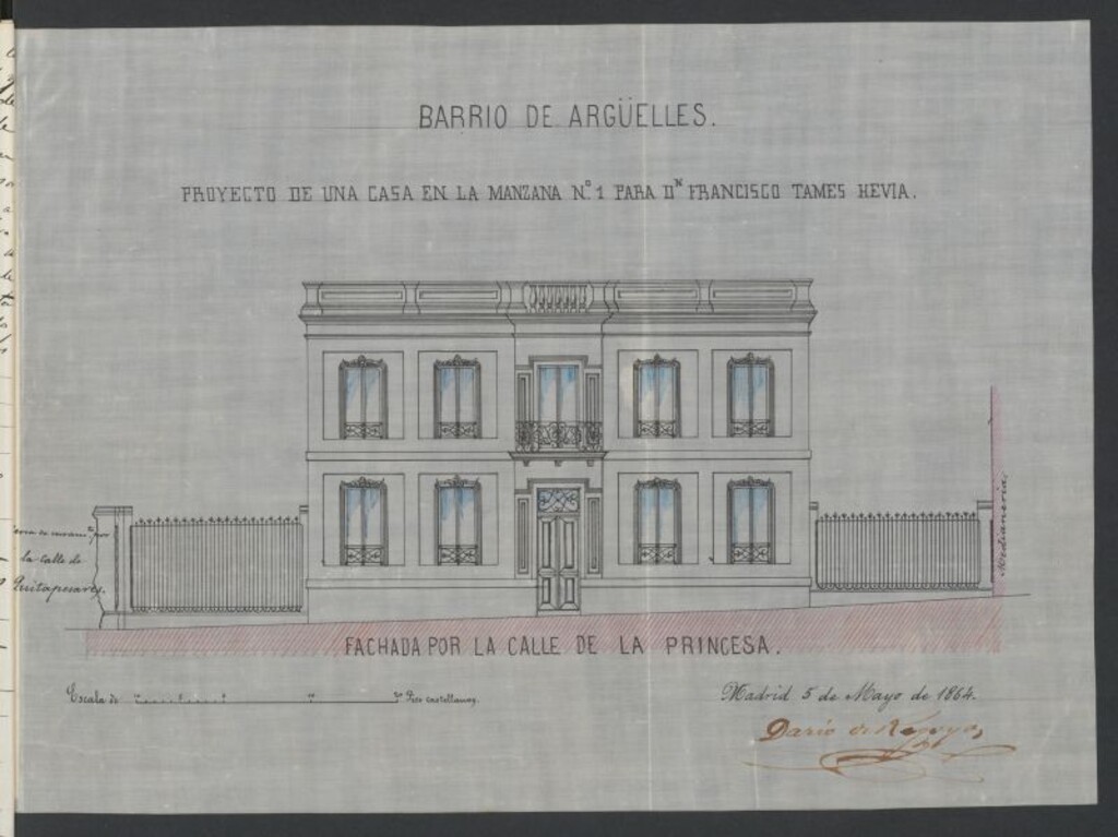 Miniatura de D. Francisco Tames Hevia, en solicitud de licencia para edificar en el solar, sito en la manzana 1ª del nuevo Barrio de Argüelles.