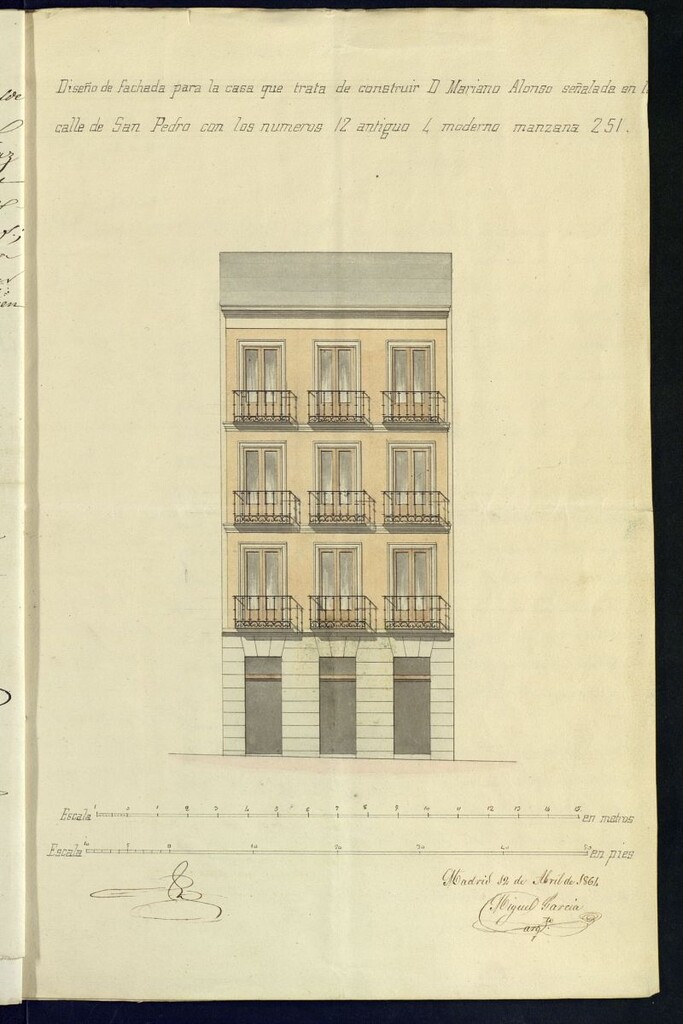 Miniatura de D. Mariano Alonso, en solicitud de licencia para reedificar su casa calle del S. Pedro nº 4 moderno, a la manzana 251.