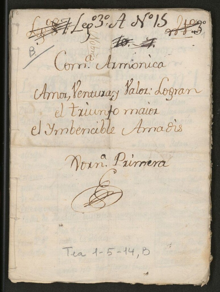 Miniatura de Coma. [sic] Armonica Amor, Ventura, y Valor: Logran el triunfo maior el ymbencible Amadis