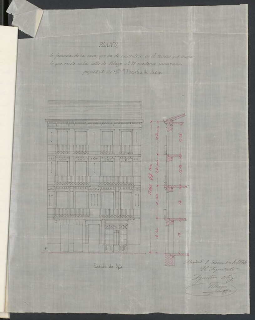 Miniatura de D. Martín de León, en solicitud de licencia para construir de nueva planta la casa de su propiedad, sita en la calle de Pelayo, nº 21.