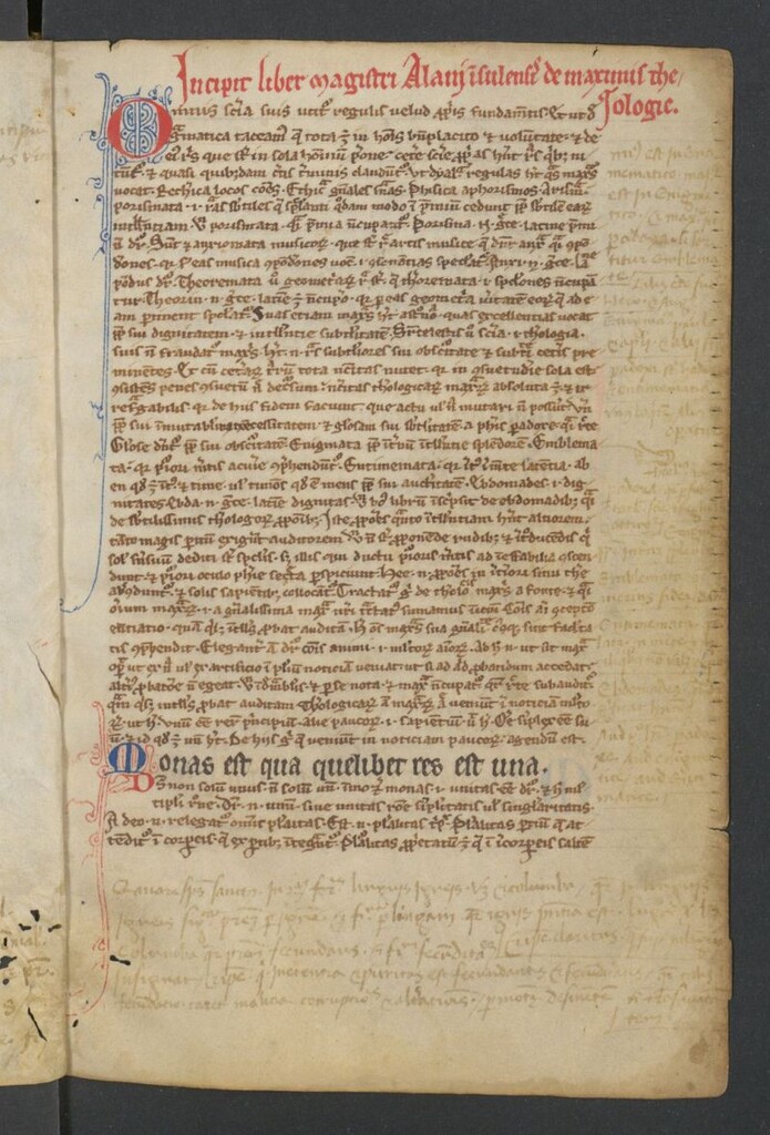 Miniatura de Incipit liber magistri Alani insulensis de maximis theologie
