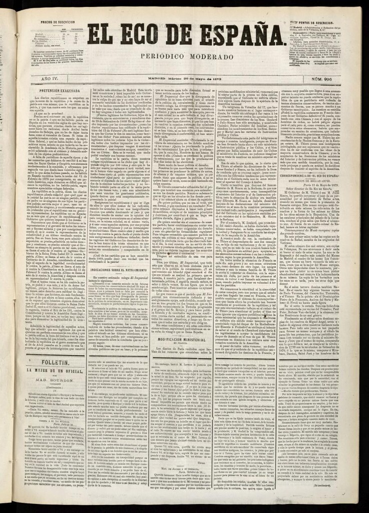 Miniatura de El Eco de España del 20 de mayo de 1873