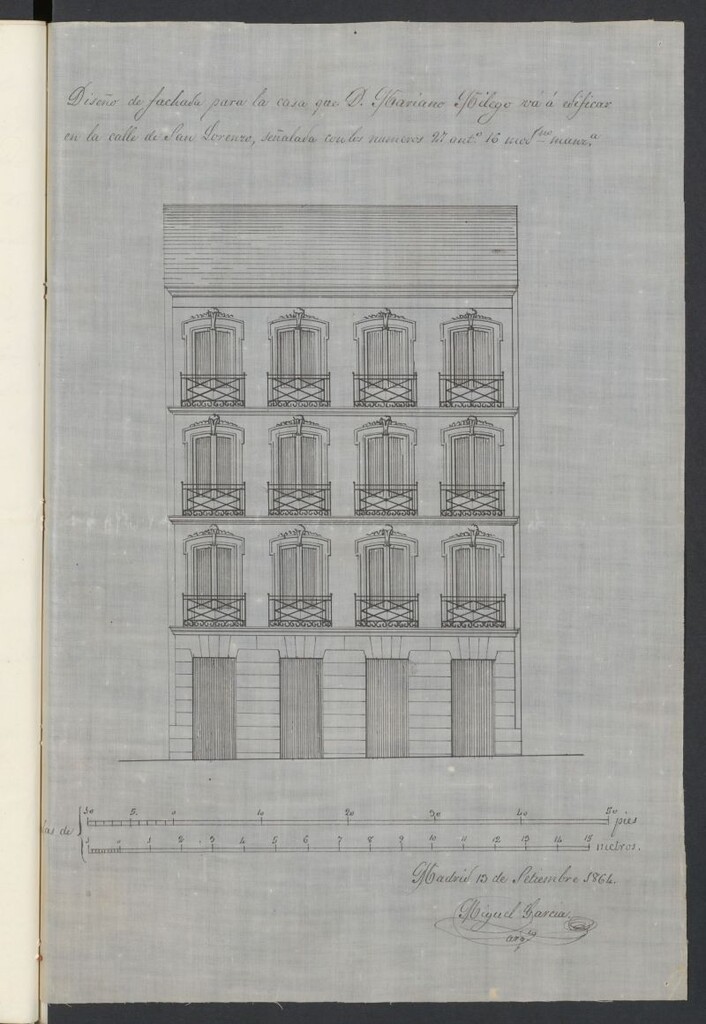 Miniatura de D. Mariano Milego, en solicitud de licencia para edificar de nueva planta la casa de su propiedad sita en la calle de San Lorenzo nº 16.