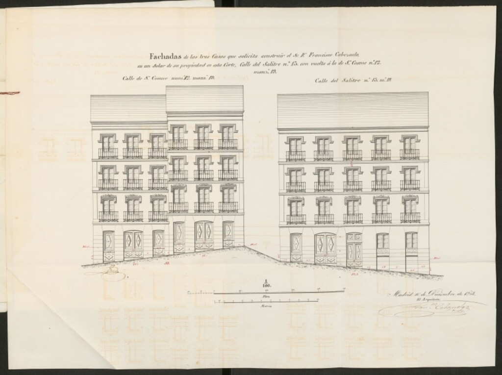 Miniatura de D. Francisco Cabezuelo y Cueto, para construir de nueva planta la casa de su propiedad, sita en la calle del Salitre nº 13, con vuelta a la de S. Cosme nº 12.