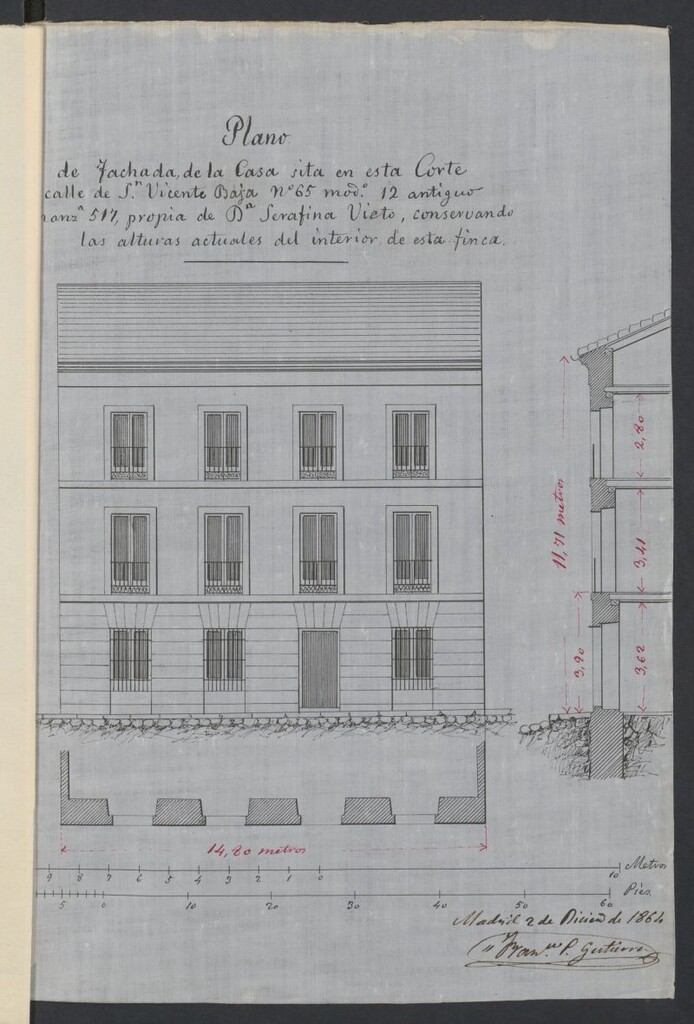 Miniatura de D. Manuel Muñoz, como apoderado de Dª. Serafina Nieto, en solicitud de licencia para edificar la casa calle de S. Vicente Baja, nº 65.