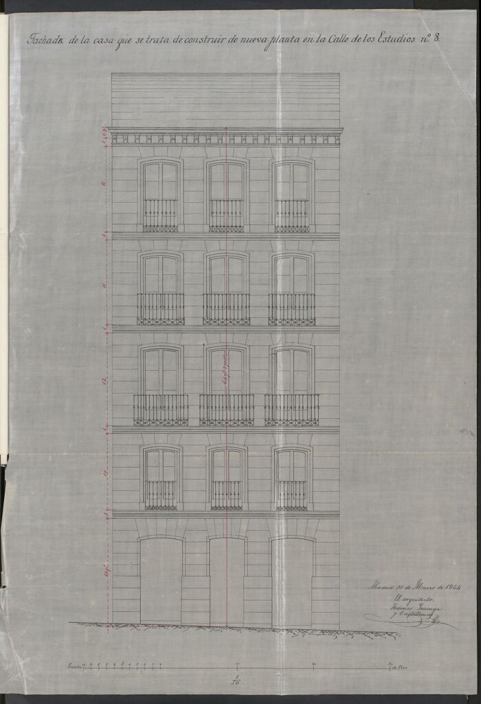 Miniatura de D. Esteban Marcos, en representación de su madre Dª Ildefonsa tizón, para construir de nueva planta la casa de su propiedad, sita en la calle de los Estudios, nºs 6 y 8.