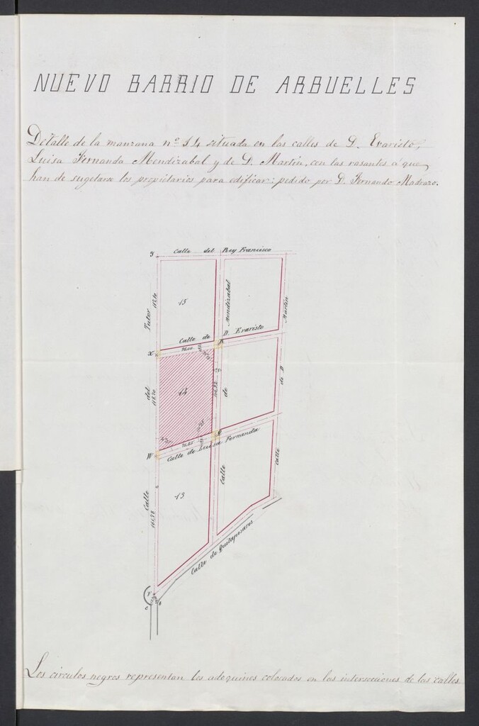 Miniatura de D. Fernando de Madrazo, en solicitud de licencia para construir de nueva planta en el solar nº 2, manzana 14 del Barrio de Argüelles.
