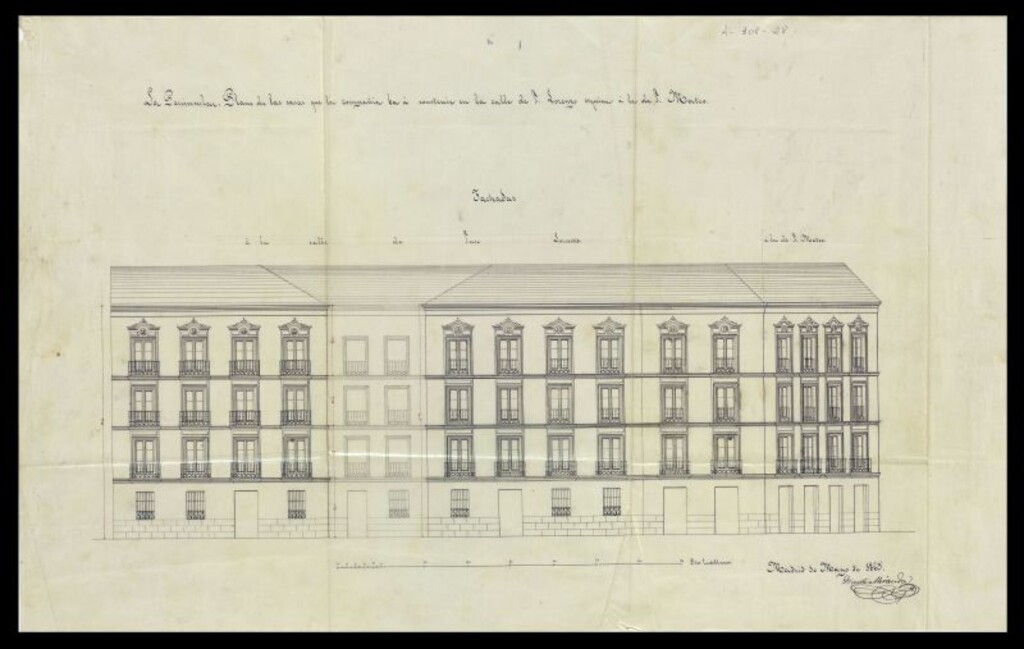 Miniatura de Expediente concediendo licencia a la Sociedad La Peninsular para edificar casas en la callede S. Lorenzo nº 2, con vuelta a la de S. Mateo nº 10.