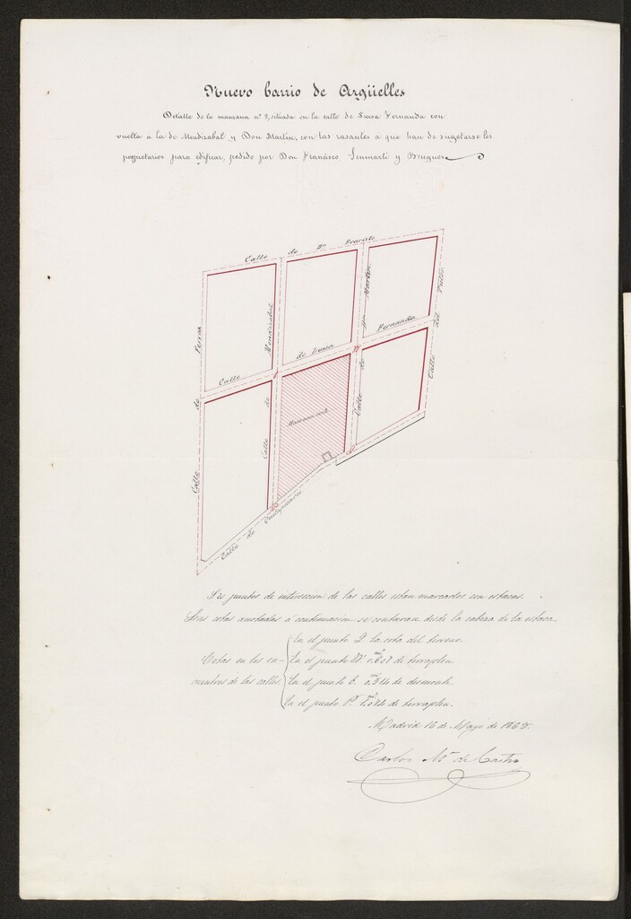 Miniatura de Expediente sobre concesión de licencia a D. José Salvany, para edificar en la manzana 9 del barrio de Argüelles, propia de la Sociedad Valenciana.