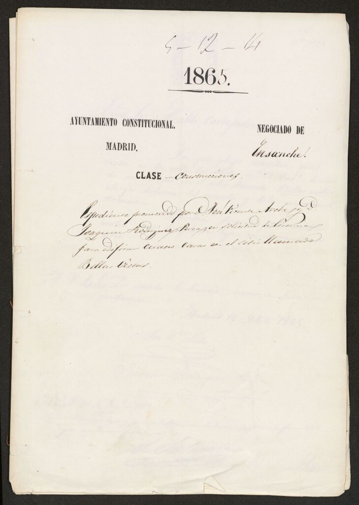 Miniatura de D. José Vicente Arche, D. Joaquín  Rodríguez Perea, en solicitud de licencia para edificar cuatro casas en el sitio llamado Bellas Vistas.