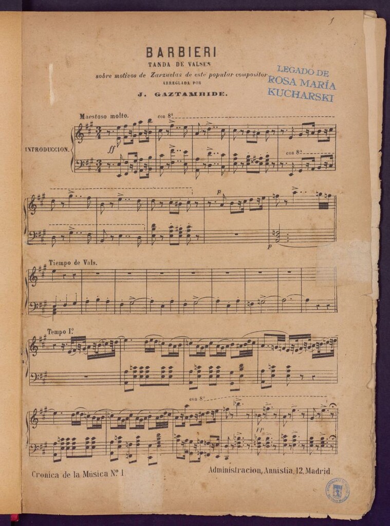 Miniatura de Barbieri : tanda de valses sobre motivos de zarzuelas de este popular compositor