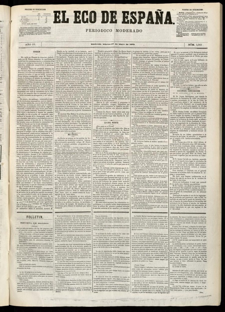 Miniatura de El Eco de España del 27 de mayo de 1873